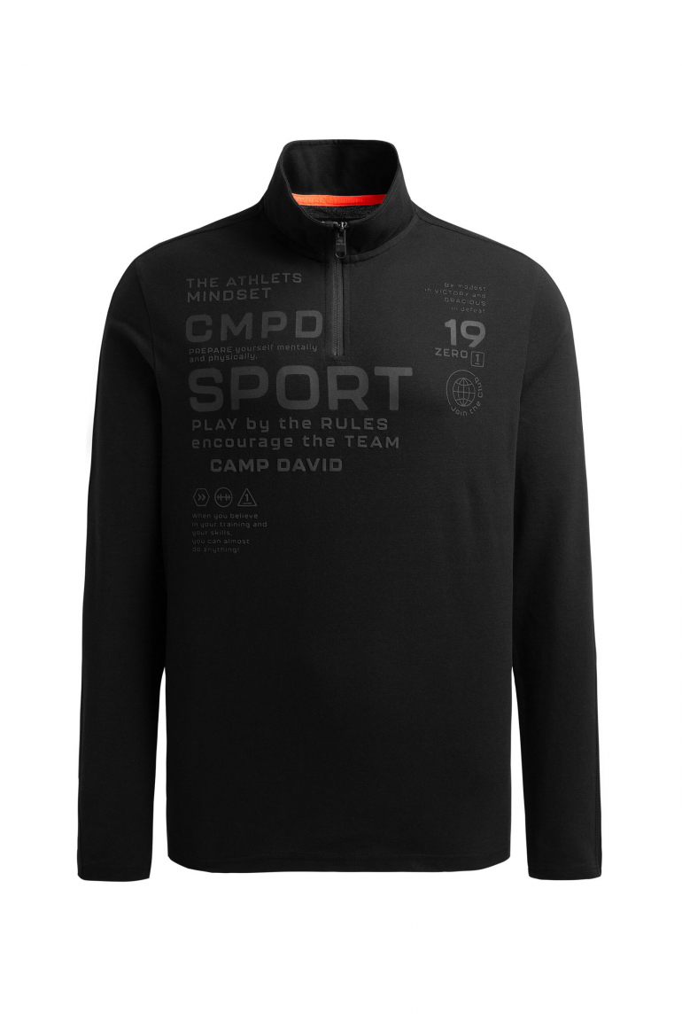 Longsleeve mit Troyer-Kragen und Artwork black