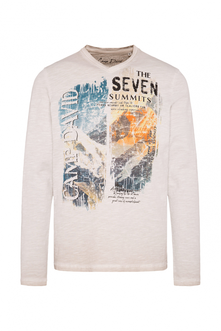 Longsleeve mit V-Neck und Photoprint silvery