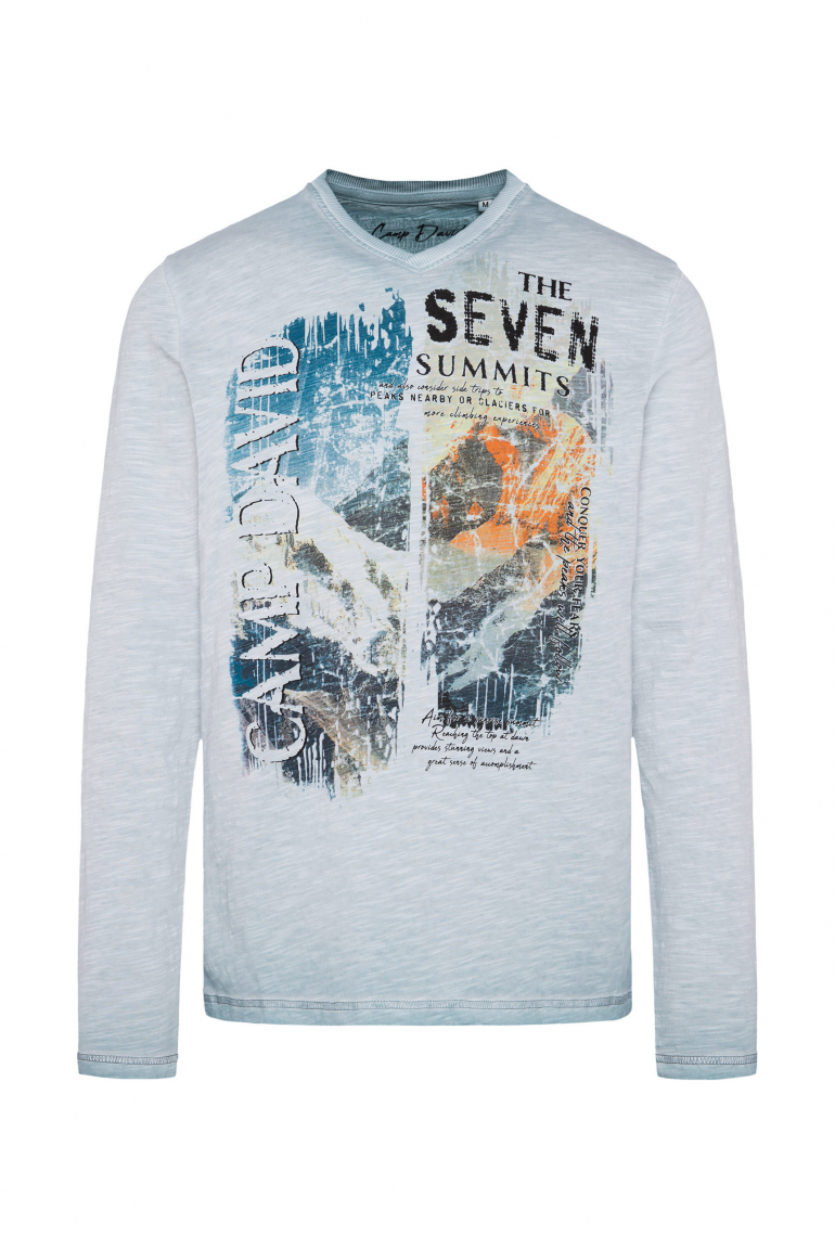 Longsleeve mit V-Neck und Photoprint blue smoke