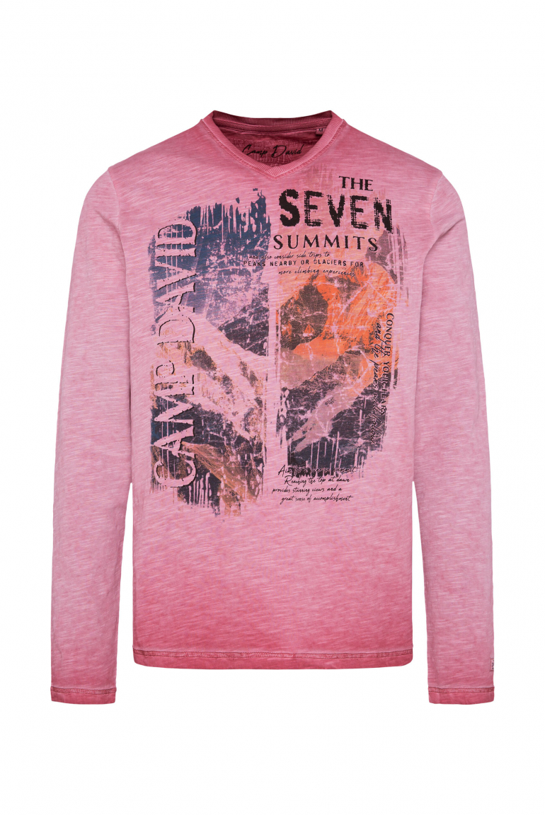 Longsleeve mit V-Neck und Photoprint brick red