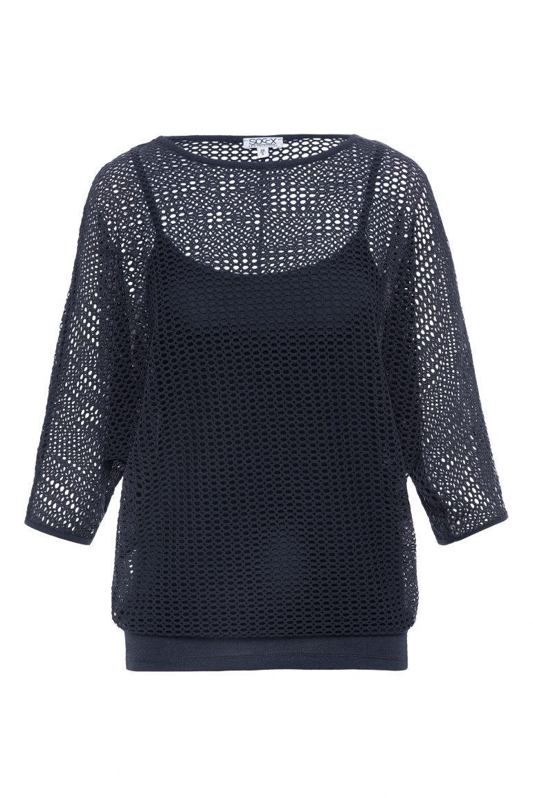 Mesh-Sweatshirt mit tonigem Top, 2-teilig deep sea