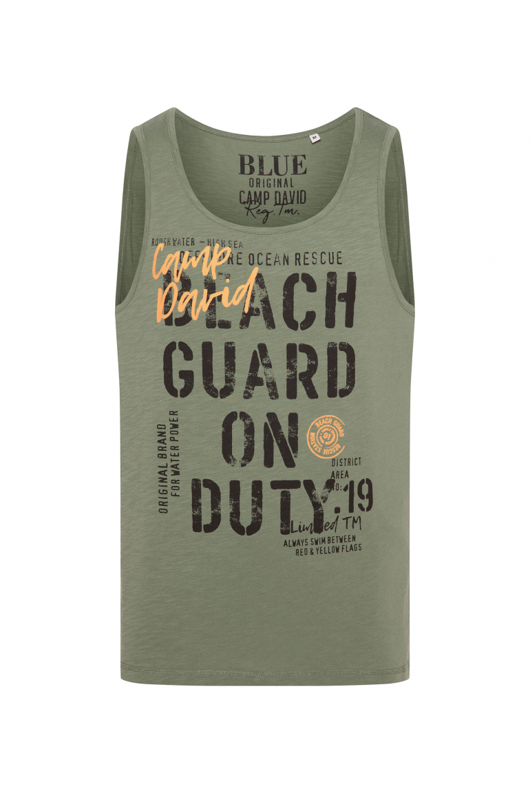 Muskelshirt aus Flammgarn mit Label Print green olive