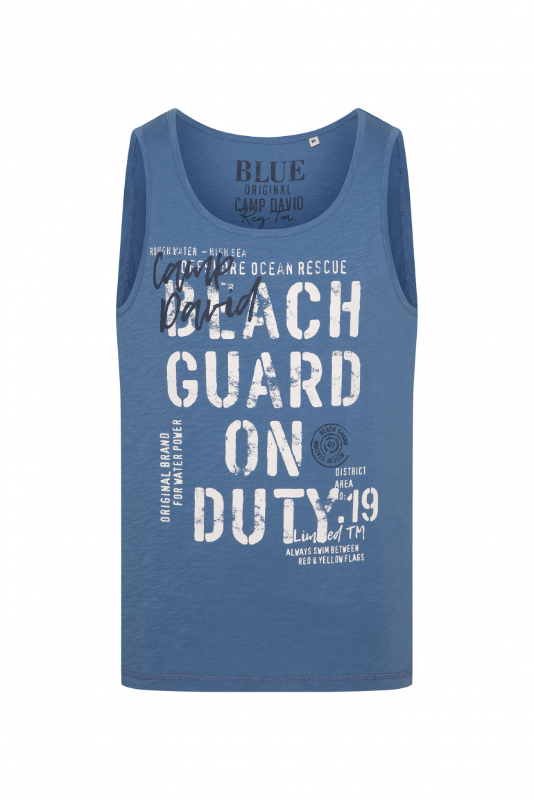 Muskelshirt aus Flammgarn mit Label Print wave blue