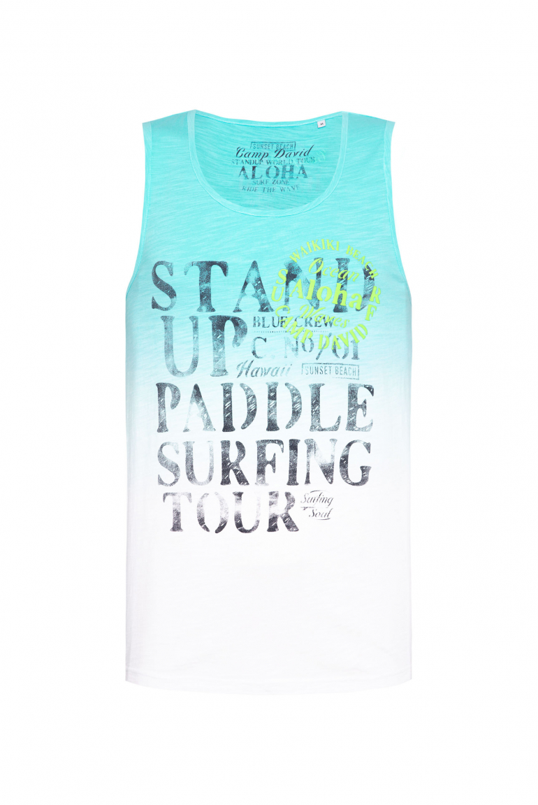 Muskelshirt mit Dip-Dye-Effekt und Prints lagoon blue