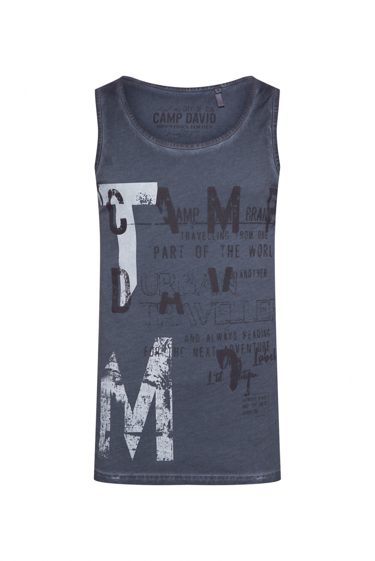 Muskelshirt mit Print im Used Look blue grey