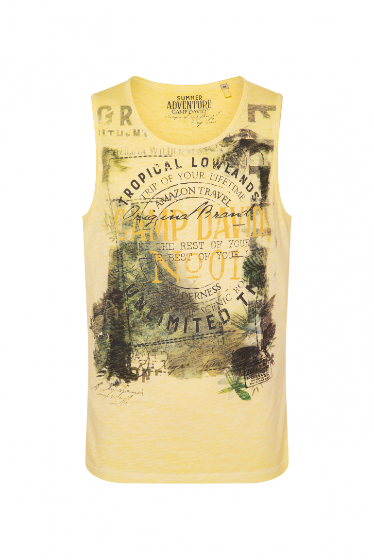 Muskelshirt Oil Dyed mit Photoprint mountain yellow