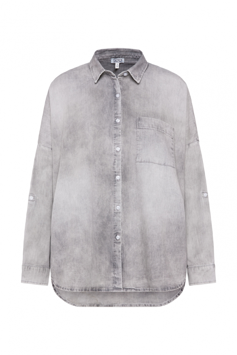Oversized Denim-Bluse mit Print light grey bleached