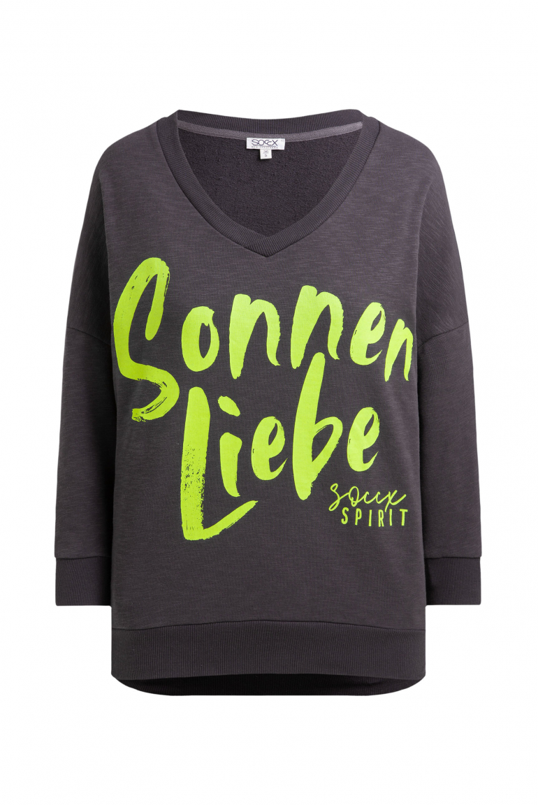 Oversized Sweatshirt mit V-Ausschnitt und Print charcoal mist