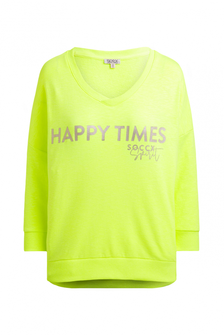 Oversized Sweatshirt mit V-Ausschnitt und Print electric lemon