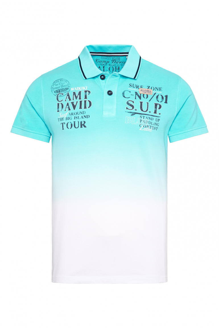 Pikee-Polo Dip Dye mit Artworks lagoon blue