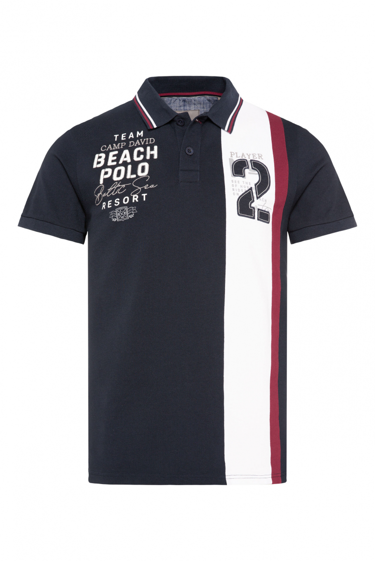 Pikee-Polo mit Color-Blocking und Artwork blue navy