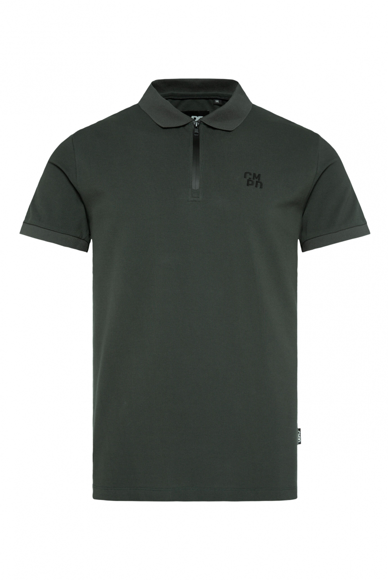 Pikee-Polo mit Zipper und Logo oliv