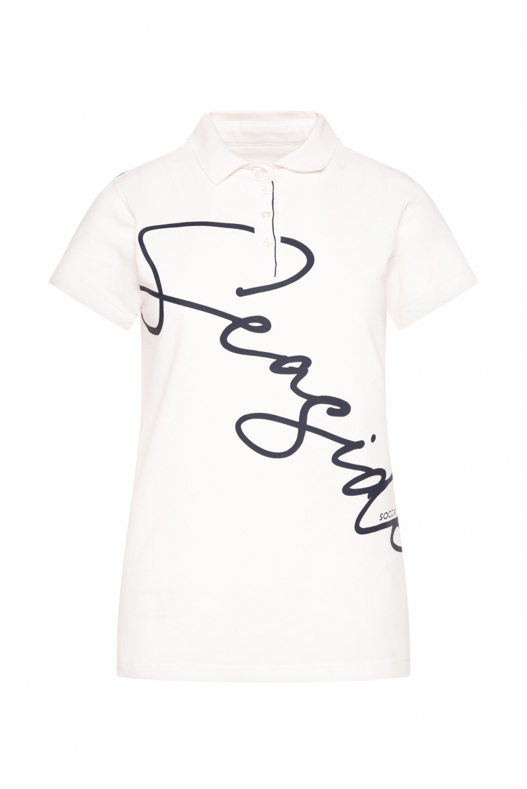 Pikee-Poloshirt mit Wording Print ivory
