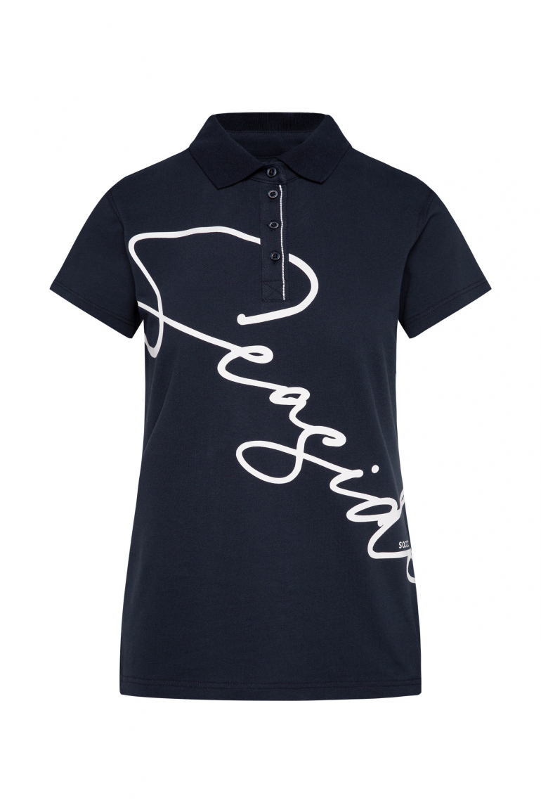 Pikee-Poloshirt mit Wording Print blue navy