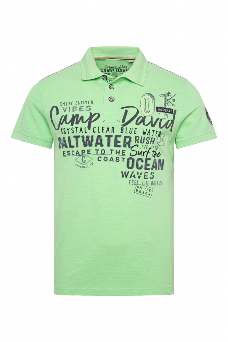 Polo aus Flammgarn-Pikee mit Label-Applikationen kiwi green