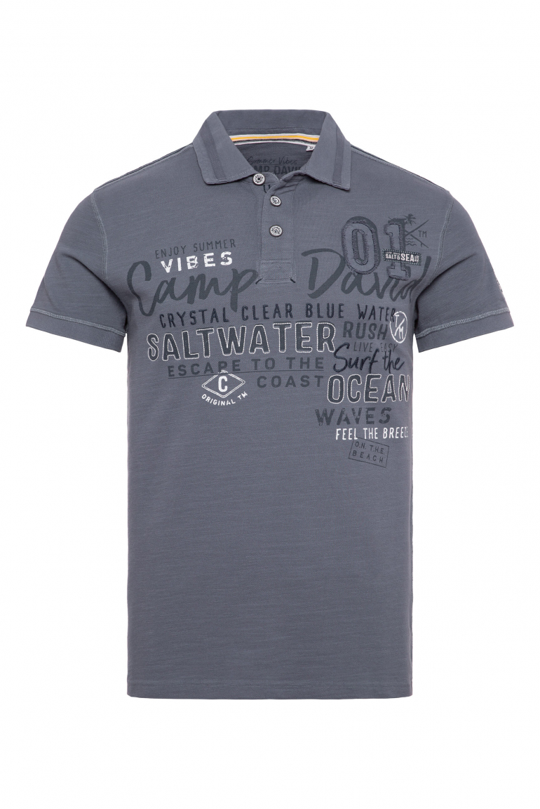 Polo aus Flammgarn-Pikee mit Label-Applikationen surf grey