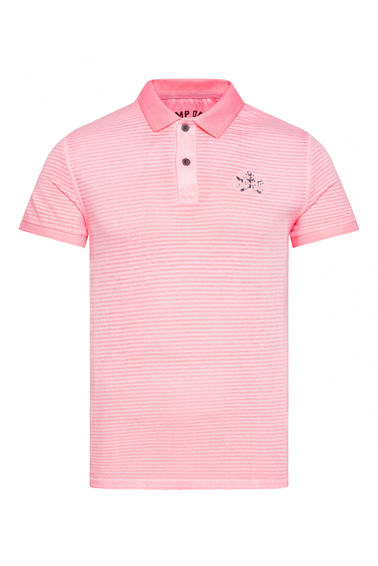 Polo mit Strukturstreifen und Backprint neon punch