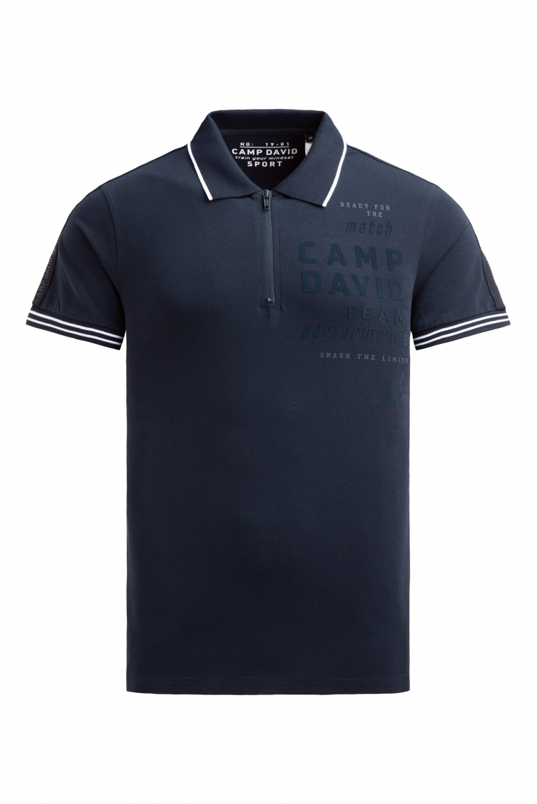 Polo mit Zipper, Logo-Tapes und Prints blue navy