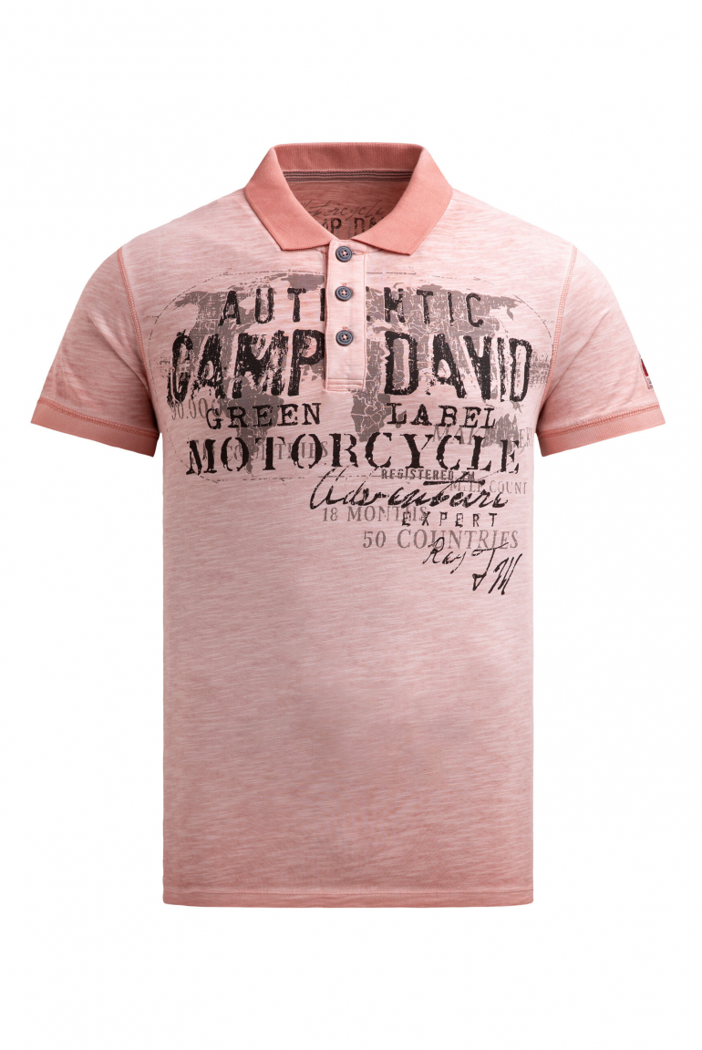 Poloshirt Oil Dyed mit Used Prints old peach