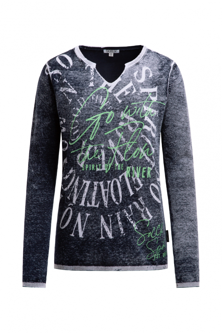 Pullover mit Inside Print und Acid-Effekten blue navy
