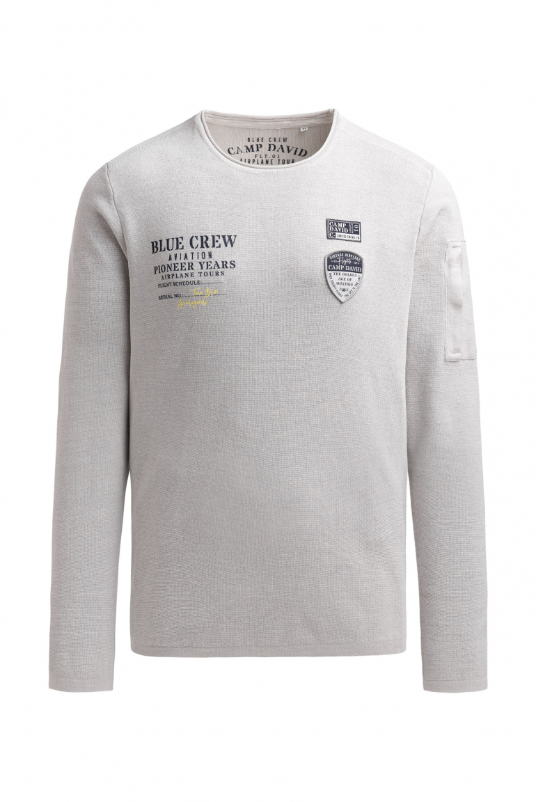 Pullover mit Print, Patches und Ärmeltasche storm grey