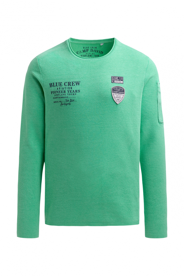 Pullover mit Print, Patches und Ärmeltasche flight green