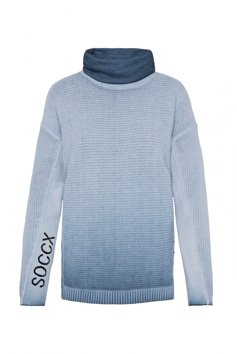 Pullover mit Rollkragen und Intarsia-Logo smoky sky