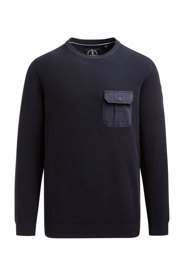 Pullover mit Strickmuster und Brusttasche blue navy