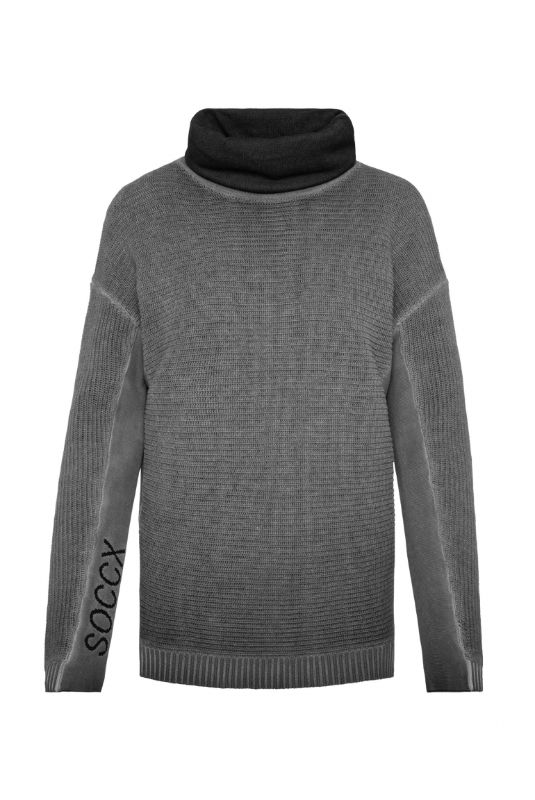 Pullover Oil Dyed mit Rollkragen und Intarsia-Logo black