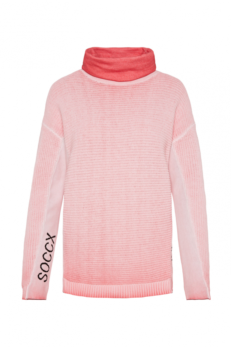 Pullover Oil Dyed mit Rollkragen und Intarsia-Logo pure coral