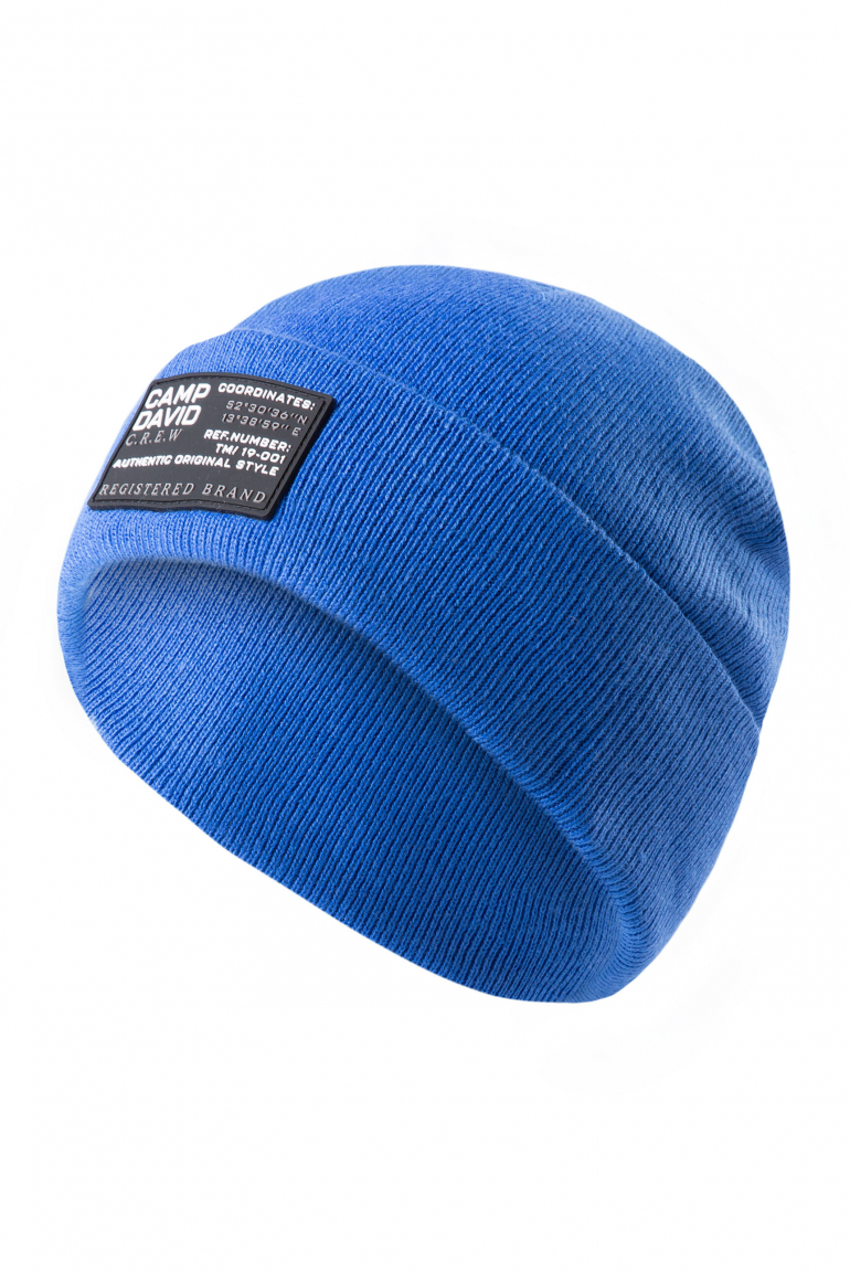 Rippstrickmütze mit Label Patch power blue