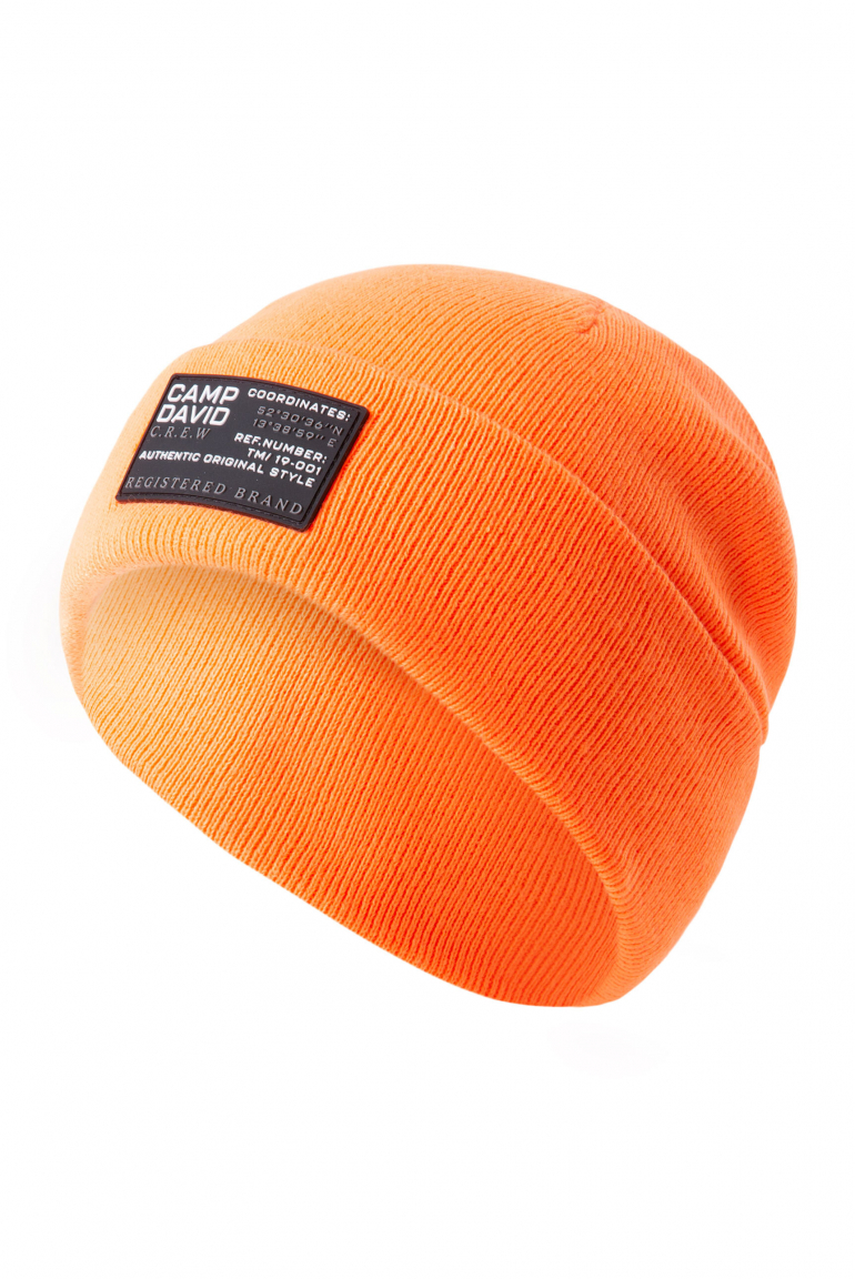 Rippstrickmütze mit Label Patch speed orange neon