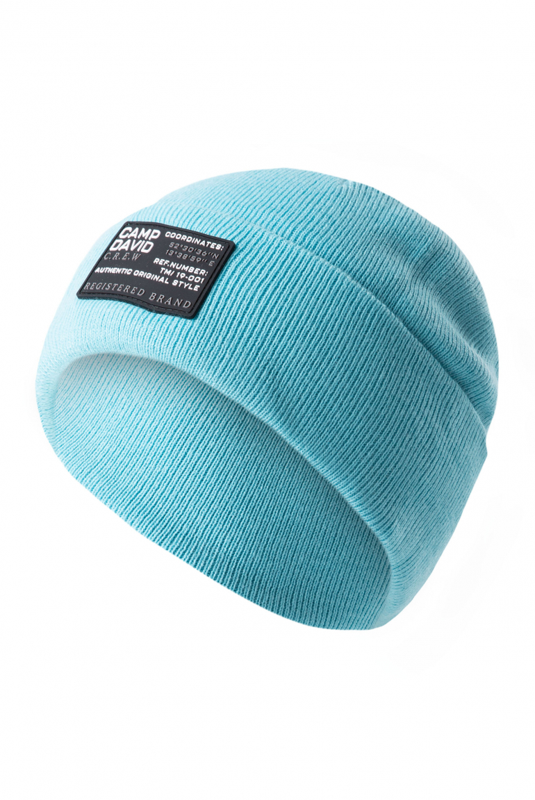 Rippstrickmütze mit Label Patch flight blue