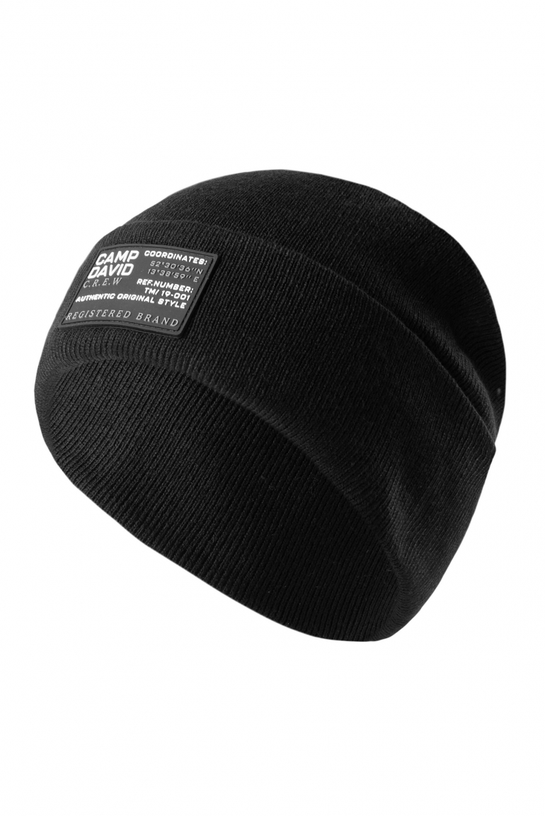 Rippstrickmütze mit Label Patch black