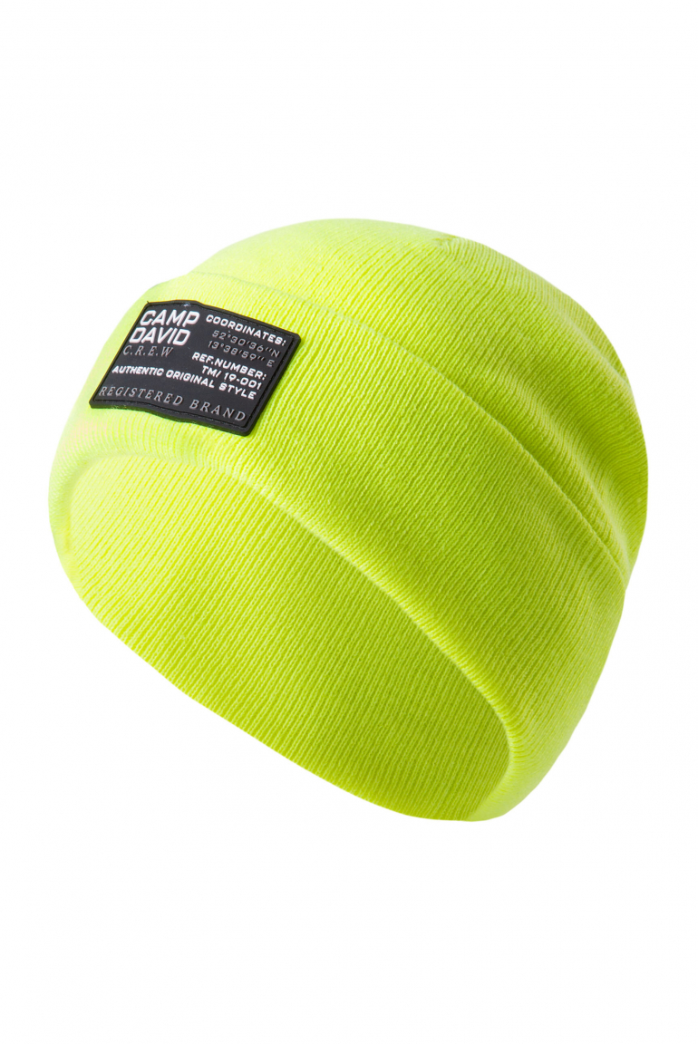 Rippstrickmütze mit Label Patch neon yellow