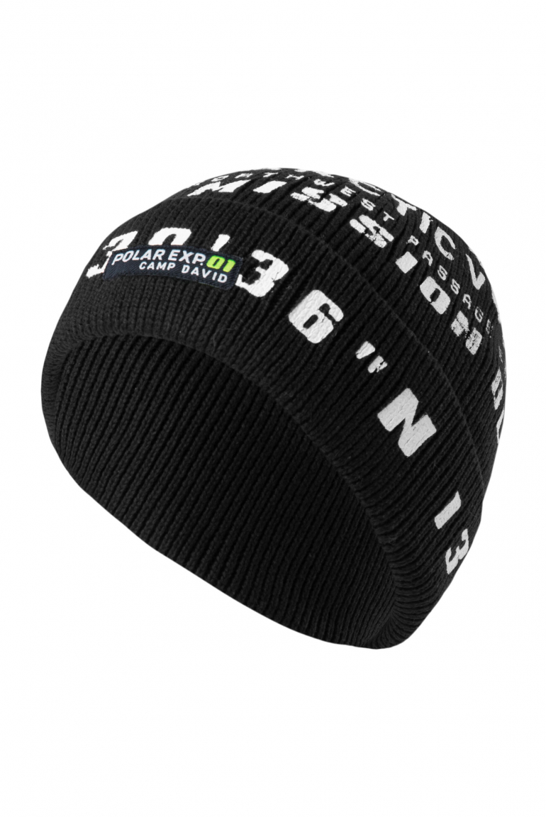 Rippstrickmütze mit Logo Print und Patch black