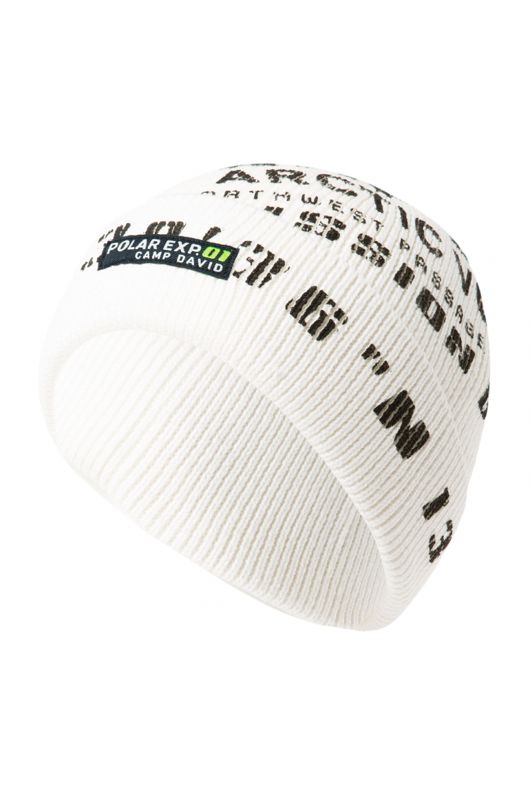 Rippstrickmütze mit Logo Print und Patch ivory
