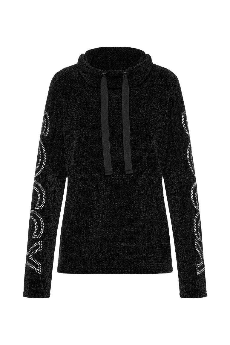 Rollkragenpullover in Chenillestrick mit Logo Prints black