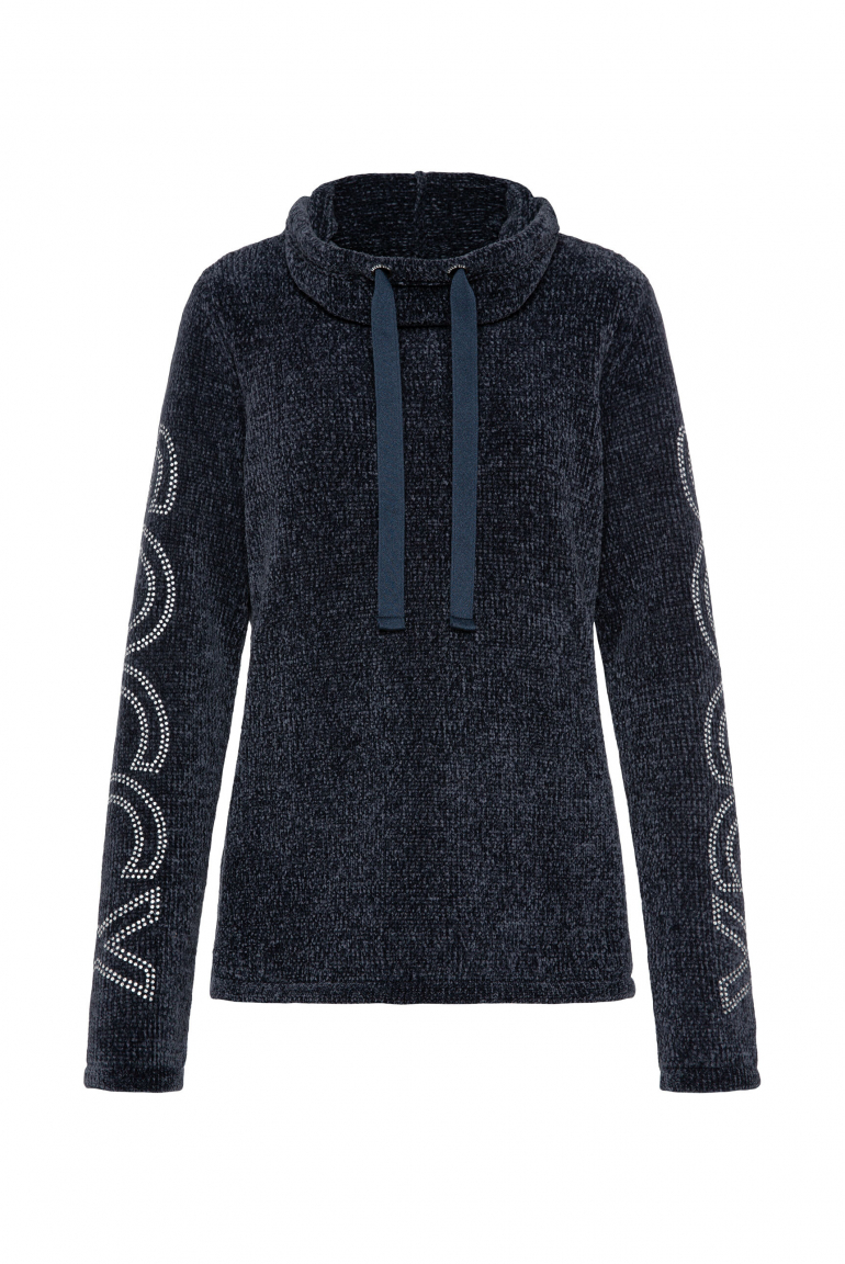 Rollkragenpullover in Chenillestrick mit Logo Prints blue navy