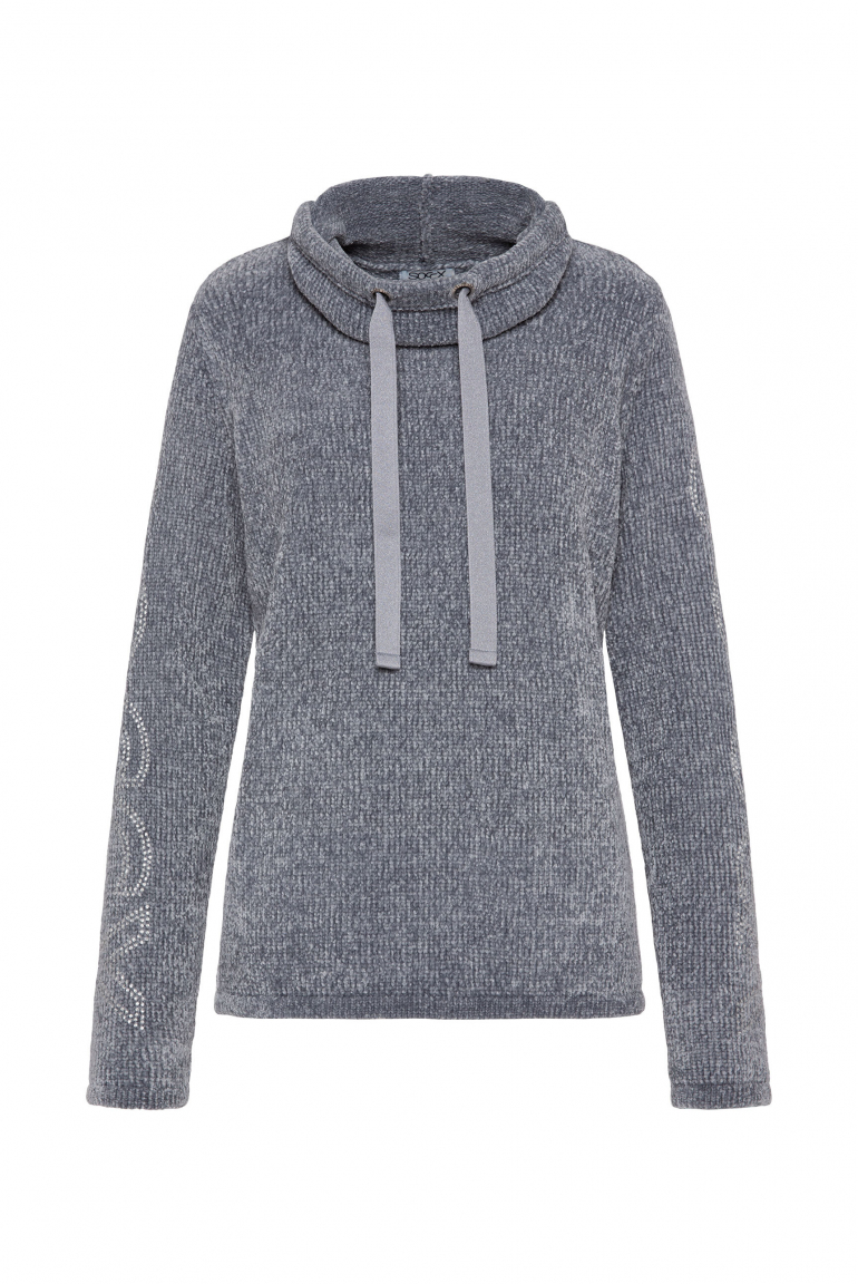 Rollkragenpullover in Chenillestrick mit Logo Prints cold grey