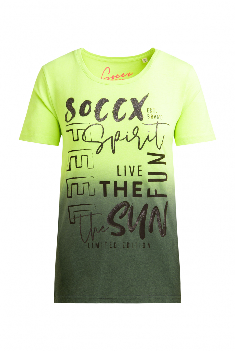 Rundhalsshirt Dip Dye mit Glitter Print electric lemon