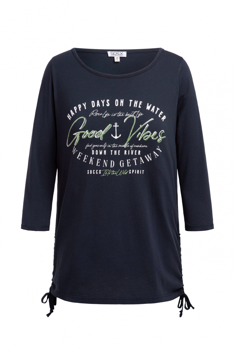 Rundhalsshirt mit 3/4-Ärmeln und Seitenraffung blue navy