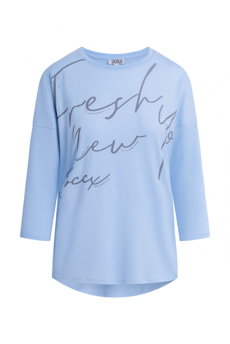 Rundhalsshirt mit Artwork und verkürzten Ärmeln blue heaven