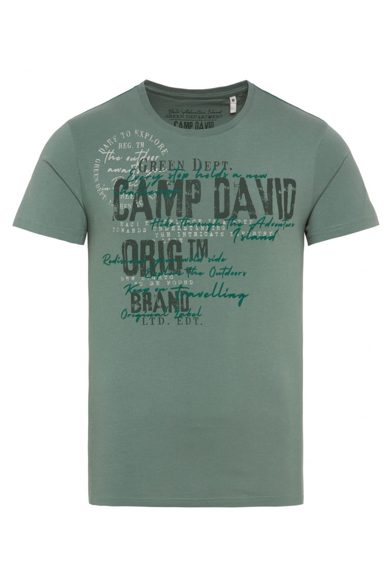 Rundhalsshirt mit Used- und Puffprint-Details deep green