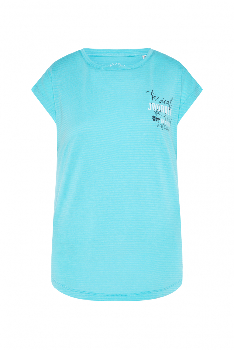 Shirt mit Jaquard-Streifen und Rücken-Print lagoon blue
