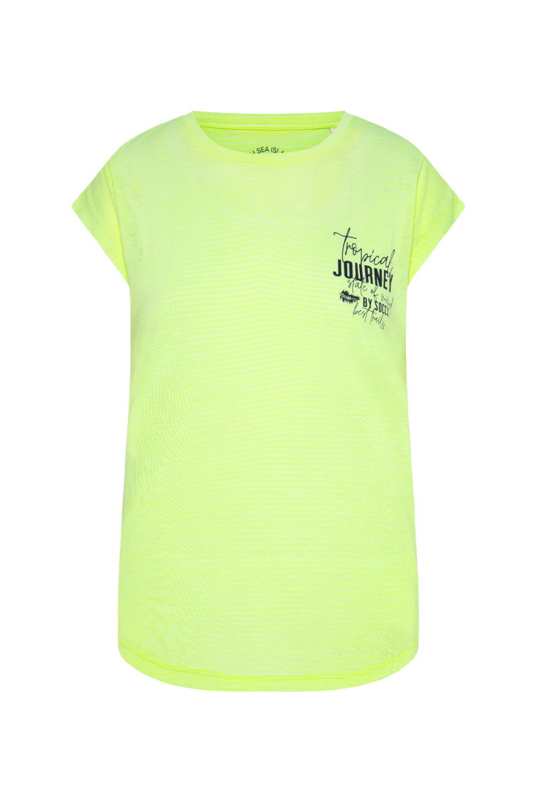 Shirt mit Jaquard-Streifen und Rücken-Print neon lime
