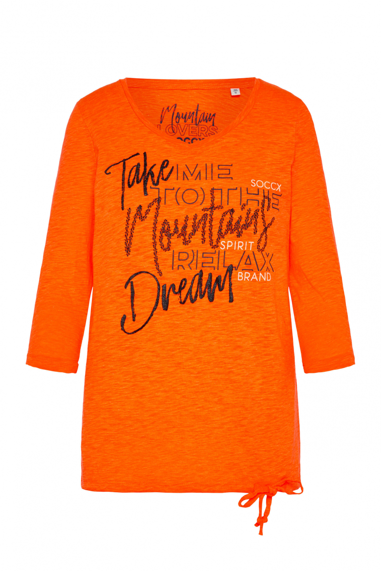Shirt mit V-Ausschnitt und Tunnelzugband im Saum speed orange