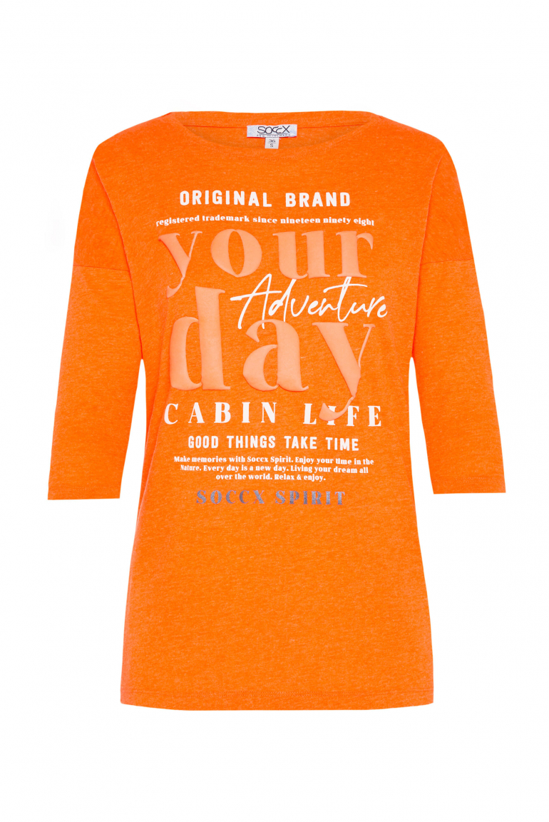 Shirt mit verkürzten Ärmeln und Label Print brilliant orange neon
