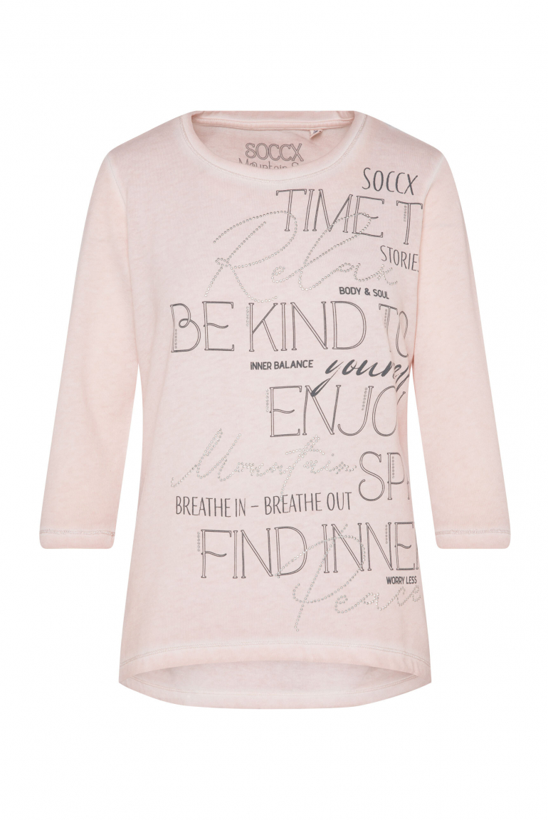Shirt mit Wording Print und Schmucksteinen rose blush