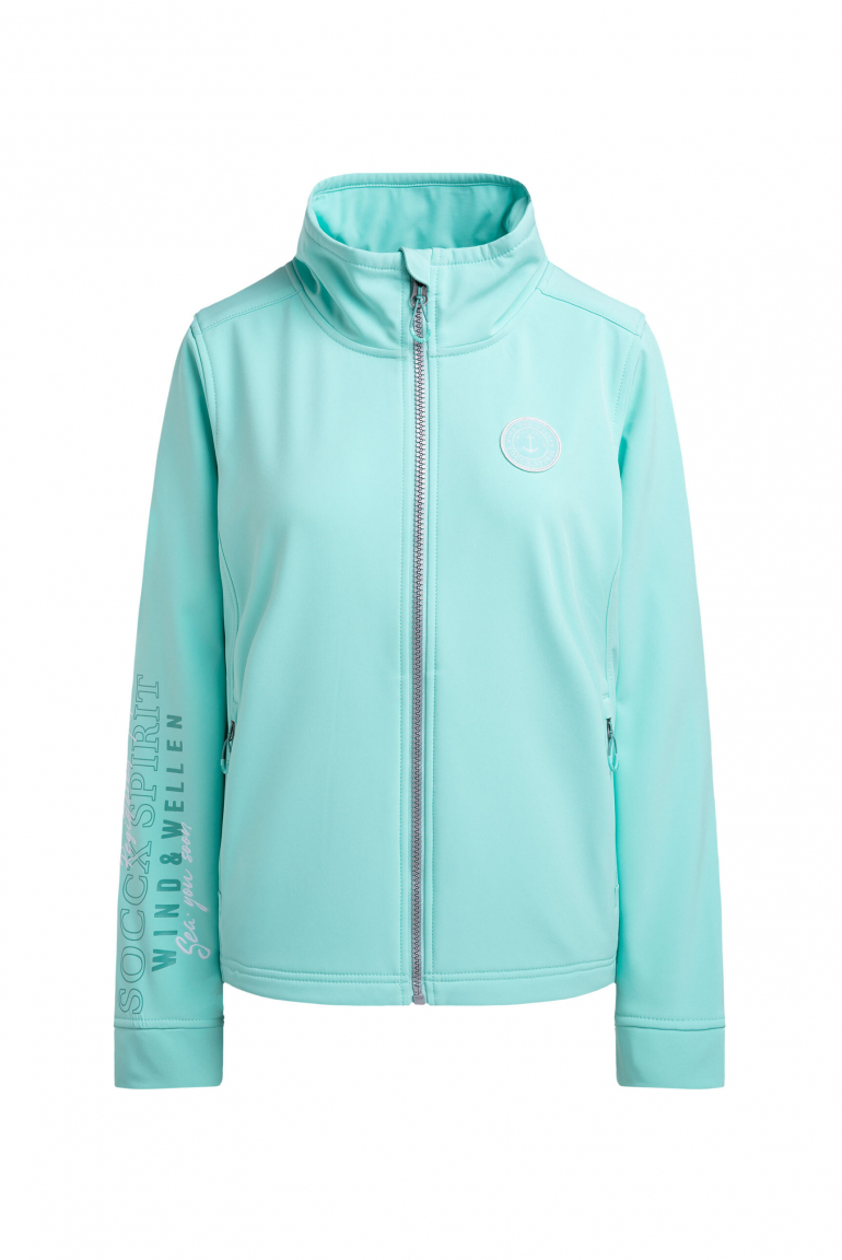Softshelljacke mit Ärmelprint und Stickereien new aqua